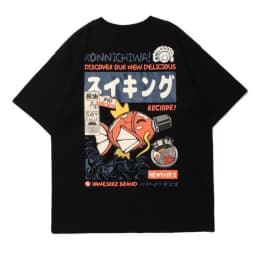 Japanese Streetwear T-shirt Men Koi Fish Soy Sauce Print Casual Women Short Sleeve Tee Summer 2025 Anime Fashion Y2k Clothes