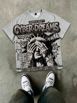 American Men's Summer Gothic Statue of Liberty Letter Print Soft and Breathable Round Neck Tshirt Outdoor Street Top
