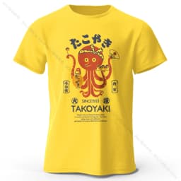 Japanese Octopus Chef Printed 100% Cotton T-Shirt, Soft & Breathable Round Neck Short Sleeve Tee, Unisex Fun & Cultural Style