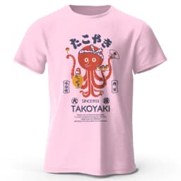 Japanese Octopus Chef Printed 100% Cotton T-Shirt, Soft & Breathable Round Neck Short Sleeve Tee, Unisex Fun & Cultural Style