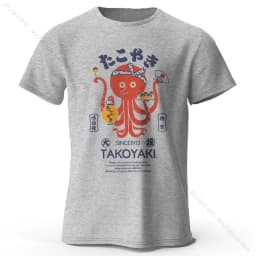 Japanese Octopus Chef Printed 100% Cotton T-Shirt, Soft & Breathable Round Neck Short Sleeve Tee, Unisex Fun & Cultural Style
