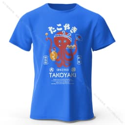 Japanese Octopus Chef Printed 100% Cotton T-Shirt, Soft & Breathable Round Neck Short Sleeve Tee, Unisex Fun & Cultural Style