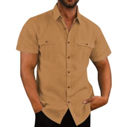 Summer Men's Solid Color Short-Sleeved Fashion Shirt with Two Chest Pockets, Outdoor Casual Men's Cardigan