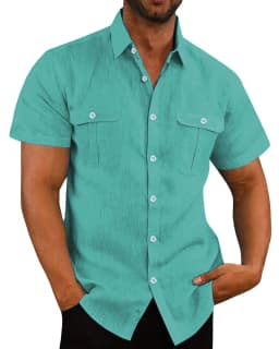 Summer Men's Solid Color Short-Sleeved Fashion Shirt with Two Chest Pockets, Outdoor Casual Men's Cardigan