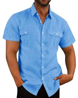 Summer Men's Solid Color Short-Sleeved Fashion Shirt with Two Chest Pockets, Outdoor Casual Men's Cardigan