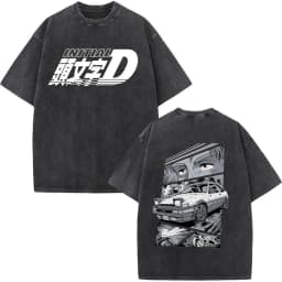 Anime Initial D Drift AE86 Washed Vintage Print T-shirt RX-7 R34 Skyline GTR JDM T-shirts Men's Harajuku Cozy Oversized T Shirts