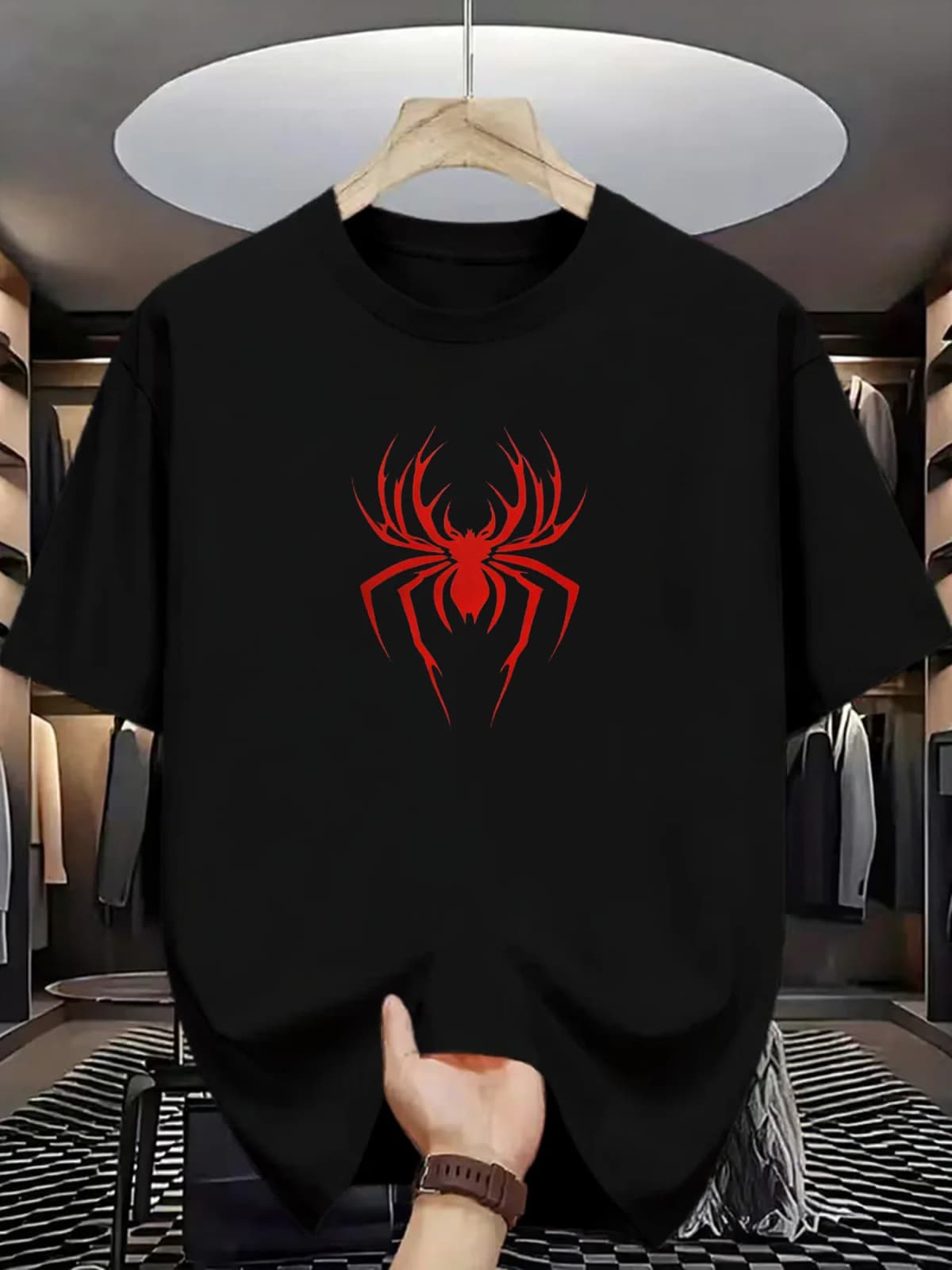 Summer Casual Sports Loose T-shirt Men's and Women's Simple spider Printed Round-neck Short-sleeved Top