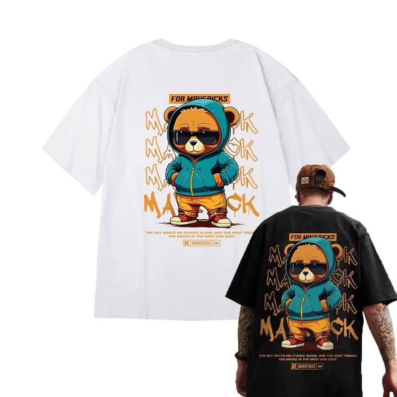 M-8XL Men T-Shirt Oversize Loose Fashion American Vintage Sunglasses Bear Print T-Shirt Simple Casual Tops Summer Lovers'clothes