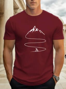 Men's Summer 100% Cotton Fashion Bicycle Mountaineering Pattern Printed Casual Loose Sports Round Neck Short Sleeve T-shirt Top
