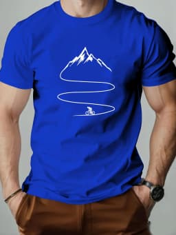Men's Summer 100% Cotton Fashion Bicycle Mountaineering Pattern Printed Casual Loose Sports Round Neck Short Sleeve T-shirt Top