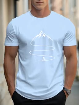 Men's Summer 100% Cotton Fashion Bicycle Mountaineering Pattern Printed Casual Loose Sports Round Neck Short Sleeve T-shirt Top