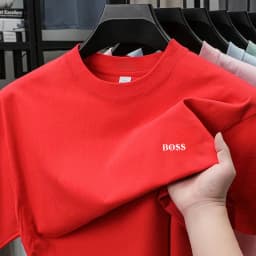 High end brand round neck short sleeved T-shirt embroidered letters men's 2026 summer new 100% cotton casual breathable T-shirt