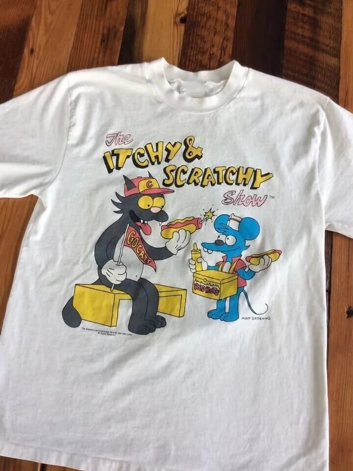 The Simpsons-Itchy & Scratchy Show T-shirt Unisex Tee S-4XL Tee Santa Tee Funny Graphic Tee Retro Cartoon Top Luxury Clothes