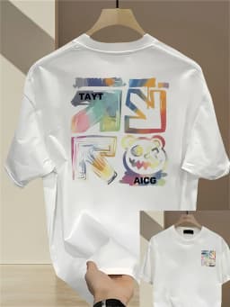100% Cotton Men's Casual Loose T-Shirt Fashionable Trendy Brand Pattern Printed Breathable Round Neck Short-Sleeved Top