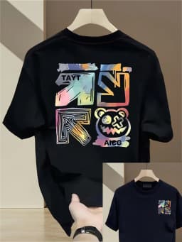 100% Cotton Men's Casual Loose T-Shirt Fashionable Trendy Brand Pattern Printed Breathable Round Neck Short-Sleeved Top