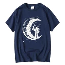 Men's High Quality Cotton Blend Moon Print Casual Summer Cool Short Sleeve Men Tshirt Loose t-shirt Male Tee Shirts Male Tee Top