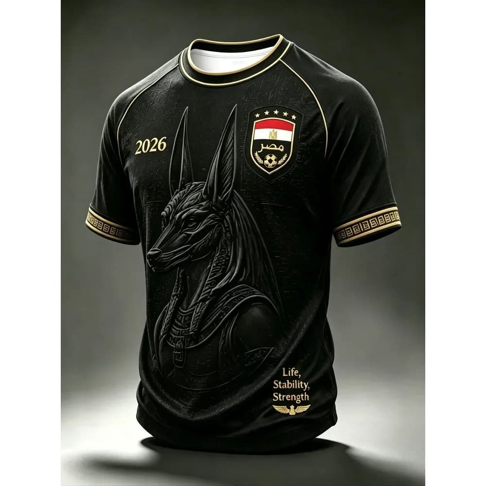 Men Fashion Short Sleeve Football Shirt Full Ancient Egyptian Relief Jacquard Quick Dry Breathable Fan Sport Jersey