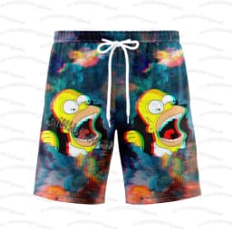 26 Holiday Summer Vacation Hawaiian Shorts Men's The Simpsons Print Shorts Doughnut Waves Print T-Shirt Beach Men Shorts S