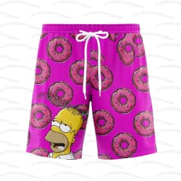 26 Holiday Summer Vacation Hawaiian Shorts Men's The Simpsons Print Shorts Doughnut Waves Print T-Shirt Beach Men Shorts S