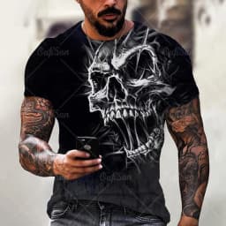 Summer Fashion Retro Skull 3D Printed T-shirt Hip Hop Personality Super Cool Horror Casual T-shirt