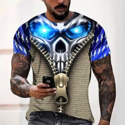 Summer Fashion Retro Skull 3D Printed T-shirt Hip Hop Personality Super Cool Horror Casual T-shirt