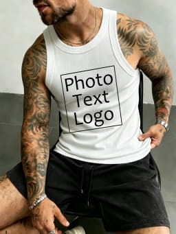 Personalized Custom Print Mens Sleeveless Thread Vest Sport Fitness Casual Tank Top Street Korean Fashion Clothes All-Match Tee
