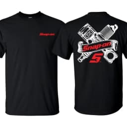 Snap on T-shirt with Engine Parts Pattern - Technician T-shirt Suitable for Daily Wear, Classic Black Short Sleeved