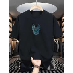 100% Polyester Men's Loose T-Shirt Breathable Casual Fashion French Bulldog Pattern Printed Short Sleeved Round Neck Top
