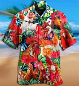 Newest Loose Breathable 3D Print Trendy Cool Fashion Chicken Shirts Beach Hawaiian Top Short Sleeves Summer Men's Men Tee