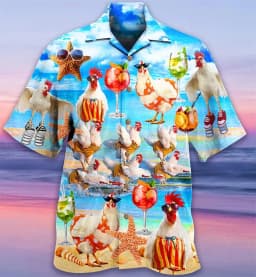 Newest Loose Breathable 3D Print Trendy Cool Fashion Chicken Shirts Beach Hawaiian Top Short Sleeves Summer Men's Men Tee