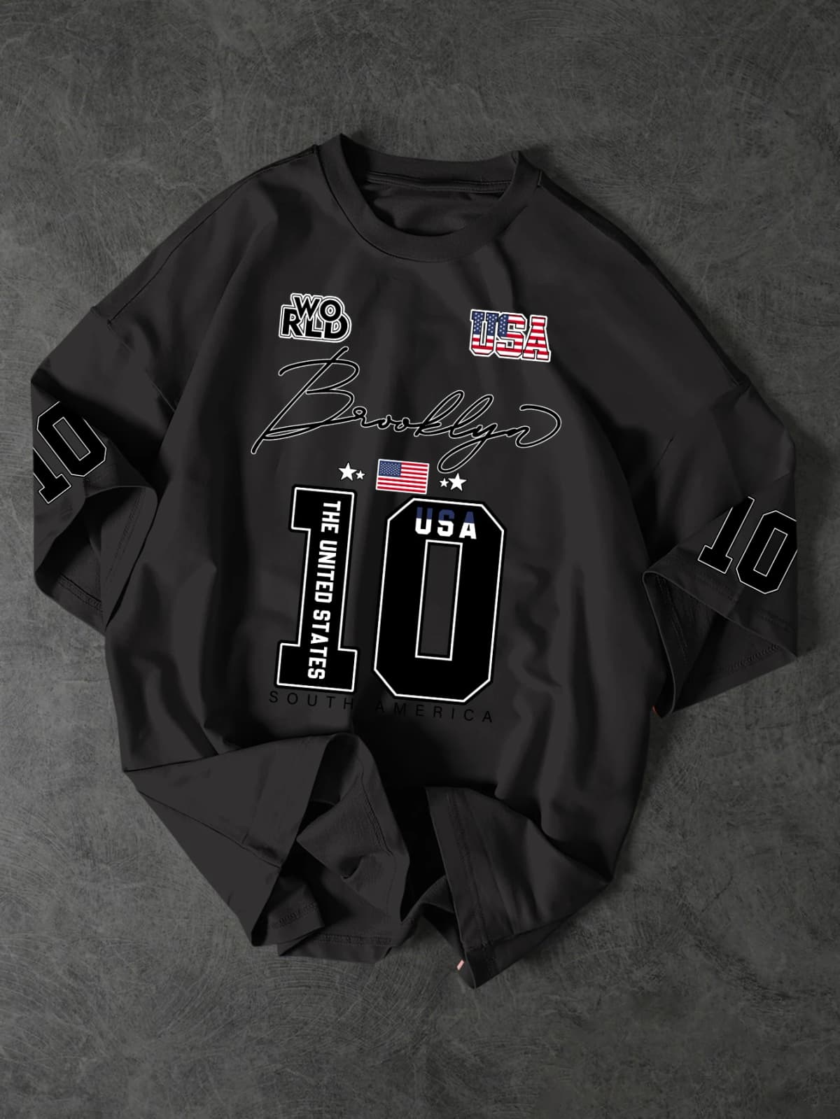 USA Brooklyn Style 10 Print Oversized T Shirt Men's Streetwear Vintage Jersey Tee