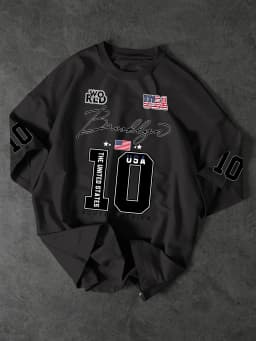 USA Brooklyn Style 10 Print Oversized T Shirt Men's Streetwear Vintage Jersey Tee