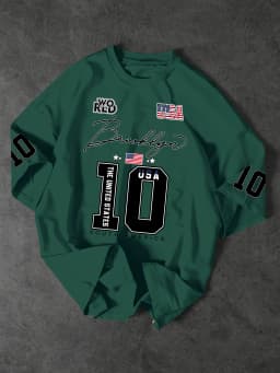 USA Brooklyn Style 10 Print Oversized T Shirt Men's Streetwear Vintage Jersey Tee