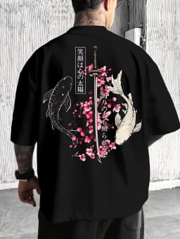 Japanese Cherry Blossom Print 100% Cotton Men Woment T-shirt Summer Autumn Daily Outdoor Sports Casual Loose Street Short-sleeve