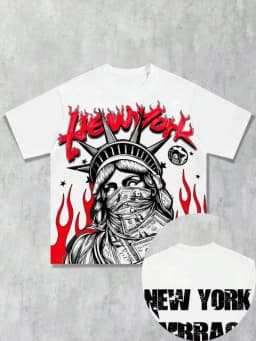 New Men's Summer Statue of Liberty Printed Comfortable Breathable Round Neck T-shirt Drawstring Shorts Set Outdoor Street Wear