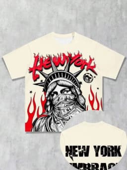 New Men's Summer Statue of Liberty Printed Comfortable Breathable Round Neck T-shirt Drawstring Shorts Set Outdoor Street Wear