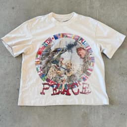 Peace in The Retro War Pattern Print Summer New Men and Women Pure Cotton Retro Fashion Streetwear