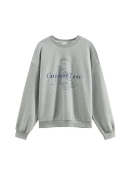 FSLE Grey Hoodless Round Neck Sweatshirt for Women 2025 Spring New Design All-match Casual Loose Top Chic Outfits 25FS11112