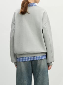 FSLE Grey Hoodless Round Neck Sweatshirt for Women 2025 Spring New Design All-match Casual Loose Top Chic Outfits 25FS11112