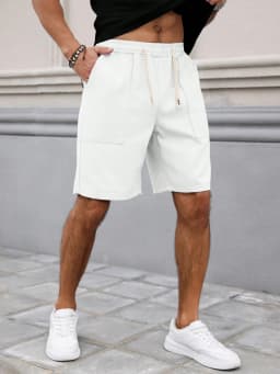 Summer Men's Retro American Style Shorts with Drawstring Casual Pants Included Solid Color Trendy Mid-Length Men's Shorts