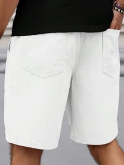 Summer Men's Retro American Style Shorts with Drawstring Casual Pants Included Solid Color Trendy Mid-Length Men's Shorts