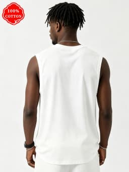 100% Cotton Men's Summer Sleeveless Top, Printed Casual Loose Vest, Minimalist Pattern Sports Vest, Suitable for Daily Wear - T7