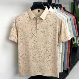 Mens Abstract Print Polo Shirts Short Sleeve Casual Business Golf Shirt Breathable Quick Dry Lightweight Summer Tops for Men