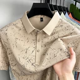 Mens Abstract Print Polo Shirts Short Sleeve Casual Business Golf Shirt Breathable Quick Dry Lightweight Summer Tops for Men