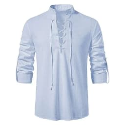 King Billion Men's Shirts Casual Men Cotton Linen Long Sleeve T-shirt Spring Autumn Vintage Shirt US Size Drawstring Neck