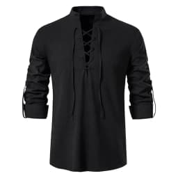 King Billion Men's Shirts Casual Men Cotton Linen Long Sleeve T-shirt Spring Autumn Vintage Shirt US Size Drawstring Neck