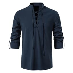 King Billion Men's Shirts Casual Men Cotton Linen Long Sleeve T-shirt Spring Autumn Vintage Shirt US Size Drawstring Neck