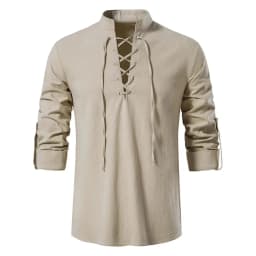 King Billion Men's Shirts Casual Men Cotton Linen Long Sleeve T-shirt Spring Autumn Vintage Shirt US Size Drawstring Neck
