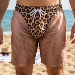 Novelty Men 3D Printed Swim Shorts Fake Hairy Leg Leopard Pattern Drawstring Quick Dry Beach Boardshort Summer Holiday Swimwear