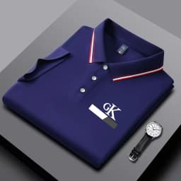 2026 new men's striped polo shirt, striped collar with GK printed letters, wrinkle resistant breathable top